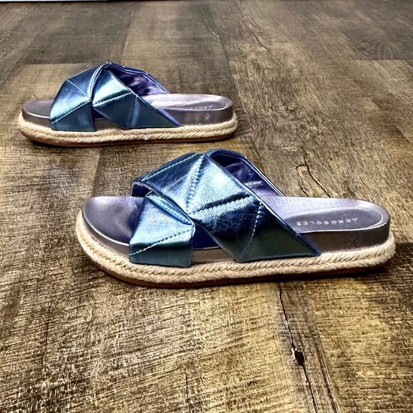 Aerosoles Linney-We metallic leather flat espadrille slide sandals - Picture 3 of 9